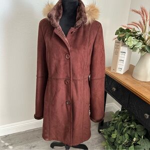 Bernardo Rust Suede Leather Jacket with Fur Trim and lining size medium